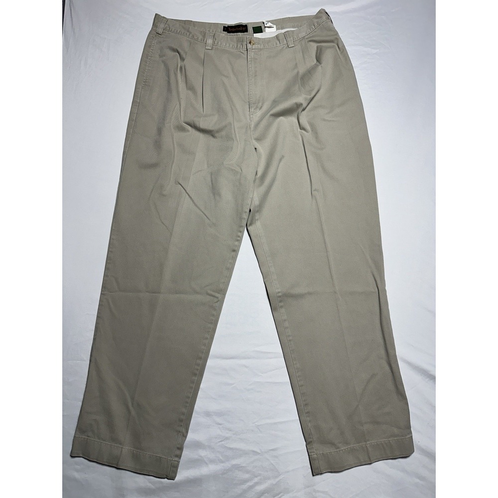 Timberland Stratham Twill Khaki Pleated Pants Men’s 42x32 Classic Cotton Chinos